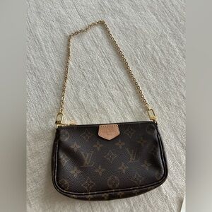 Louis Vuitton Dark Brown Monogram Gold Chain Wristlet